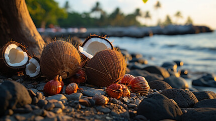 Sticker - shells on the beach HD 8K wallpaper Stock Photographic Image