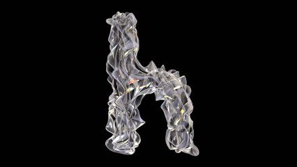 Canvas Print - 3D glass lowercase alphabet letter h with light dispersion animation isolated on black background