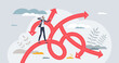 © VectorMine - Choice fatigue as frustration about many possible options tiny person concept. Hard choice and complex decision making vector illustration. Confusion about possible doubt and business management.