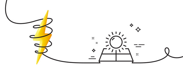 Poster - sun energy line icon. continuous one line with curl. solar panels sign. ecology power symbol. sun en