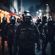 Police wearing riot control gear. A concept of rioting and social unrest. Generative ai. 
