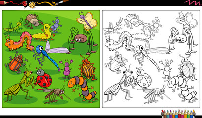 Wall Mural - funny cartoon insects animals coloring page