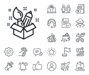 Poster - Design idea sign. Salaryman, gender equality and alert bell outline icons. Creativity line icon. Brush and pencil symbol. Creativity line sign. Spy or profile placeholder icon. Vector