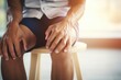 © dark_blade - Joint pain, Arthritis and tendon problems. a man touching nee at pain point. AI Generated
