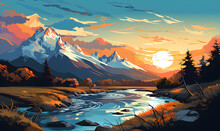 Patagonia Scenery In Argentina And Chile South America In Illustrations, Presentation Images, Travel Image Ideas, Tourism Promotion, Postcards, Generative AI