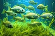 a group of fish nibbling on underwater algae
