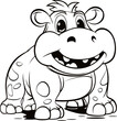 Hippopotamus animal vector and coloring page image