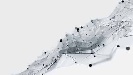 Poster - Technology and business. Innovation in science. Research and teaching. 3D illustration of a neural network with a text insertion field