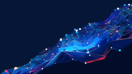 Poster - Technology and business. Innovation in science. Research and teaching. 3D illustration of a neural network with a text insertion field