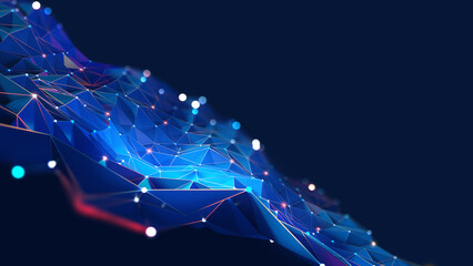 Poster - Technology and business. Innovation in science. Research and teaching. 3D illustration of a neural network with a text insertion field