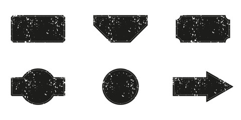 Wall Mural - black rubber stamp set. grunge label in different shapes. retro sale tag, aged vintage banner. retro