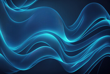 Wall Mural - Curve background. Wave graphic. Blue color glowing twisted strokes wave layers ribbed texture on dark black abstract art illustration with free space.