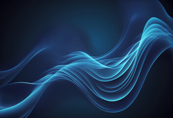 Wall Mural - Light wave. Glowing curves. Defocused neon blue color curl lines motion geometric graphic design on dark black art illustration abstract background.