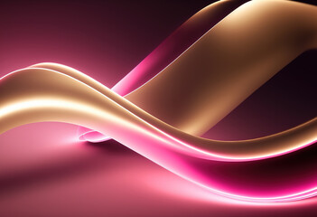 Wall Mural - Wave ornament abstract background. Golden neon pink color gradient glowing curl curve layers design geometric texture graphic art illustration.
