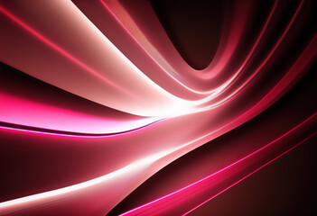 Wall Mural - Light wave. Glowing curves. Neon pink white color gradient curl lines motion geometric graphic design on dark black art illustration abstract background.