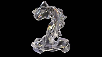 Poster - 3D glass number 2 with light dispersion animation isolated on black background