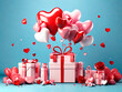 Valentine's day background with gift boxes, hearts and balloons.IA generativa