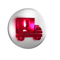 Poster - Red Wine truck icon isolated on transparent background. Fast delivery. Silver circle button.