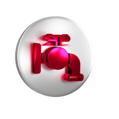 Sticker - Red Tap for a barrel icon isolated on transparent background. Silver circle button.