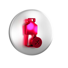 Poster - Red No water bottle icon isolated on transparent background. No plastic bottle. Water bottle ban sign. Silver circle button.