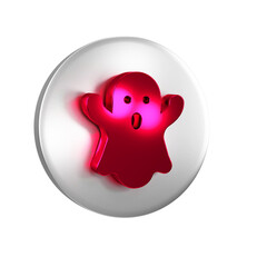 Wall Mural - Red Ghost icon isolated on transparent background. Happy Halloween party. Silver circle button.