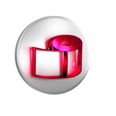 Poster - Red Toilet paper roll icon isolated on transparent background. Silver circle button.