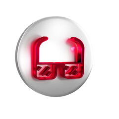 Poster - Red Safety goggle glasses icon isolated on transparent background. Silver circle button.