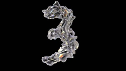 Poster - 3D glass number 3 with light dispersion animation isolated on black background