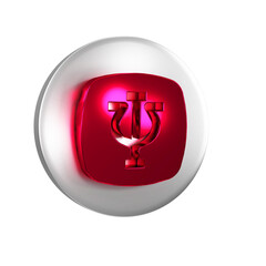 Poster - Red Psychology icon isolated on transparent background. Psi symbol. Mental health concept, psychoanalysis analysis and psychotherapy. Silver circle button.