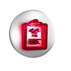Fototapete - Red Radiation warning document icon isolated on transparent background. Text file. Silver circle button.