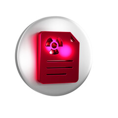 Fototapete - Red Radiation warning document icon isolated on transparent background. Text file. Silver circle button.