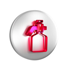 Sticker - Red Paint spray gun icon isolated on transparent background. Silver circle button.