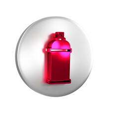 Sticker - Red Paint spray can icon isolated on transparent background. Silver circle button.