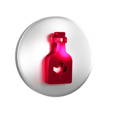 Wall Mural - Red Bottle of maple syrup icon isolated on transparent background. Silver circle button.