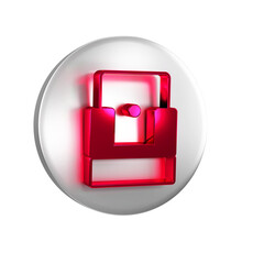 Sticker - Red Cinema chair icon isolated on transparent background. Silver circle button.