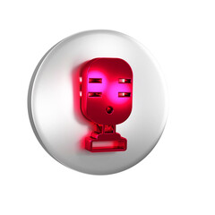 Poster - Red Microphone icon isolated on transparent background. On air radio mic microphone. Speaker sign. Silver circle button.