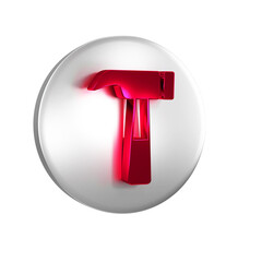 Poster - Red Hammer icon isolated on transparent background. Tool for repair. Silver circle button.