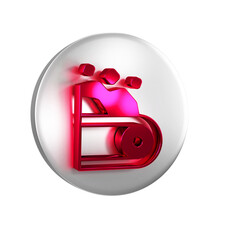 Sticker - Red Conveyor belt carrying coal icon isolated on transparent background. Silver circle button.