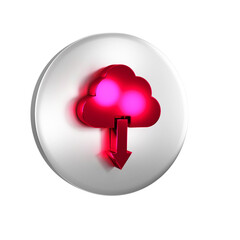 Aufkleber - red cloud download icon isolated on transparent background. silver circle button.