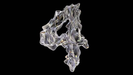 Poster - 3D glass number 4 with light dispersion animation isolated on black background