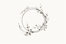 Elegance In Bloom. Vintage Floral Wreath For Romantic Invitations. Whimsical Botanical Circle. Hand Drawn Frame In Black And White. Nature Embrace. Rustic Wedding Card With Round Ornament