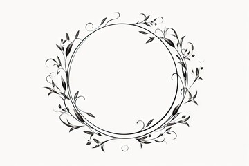 Wall Mural - Elegance in bloom. Vintage floral wreath for romantic invitations. Whimsical botanical circle. Hand drawn frame in black and white. Nature embrace. Rustic wedding card with round ornament