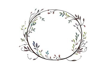 Wall Mural - Elegance in bloom. Vintage floral wreath for romantic invitations. Whimsical botanical circle. Hand drawn frame in black and white. Nature embrace. Rustic wedding card with round ornament