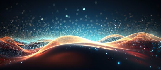 Poster - glowing particles in an abstract musical digital network background 3d rendering copy space image pl