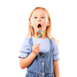 © Khushboo/peopleimages.com - Child, girl and portrait candy lollipop for sweets tooth or sugar rush, dessert or isolated on transparent png background. Female person, kid and face for unhealthy food snack, color spiral for happy