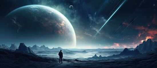 Wall Mural - Humans venturing into the depths of space exploration Copy space image Place for adding text or design