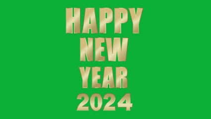 Poster - 4k Animated Happy New Year 2024 Golden Letters text Isolated on Green Screen Holiday New Year Greeting Card Design Element. Shining Gold Greeting Text Animation. Golden Lettering Design Element.