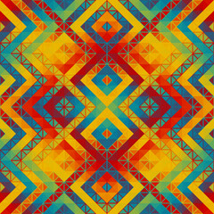 Aufkleber - Colorful Aztec Fabric, Wallpaper and Home Decor. Abstract seamless tileable pattern. Triangles aztec background. Vector image.