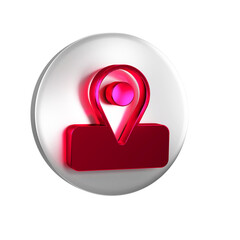 Poster - Red Location for camping or tours and travels icon isolated on transparent background. Silver circle button.