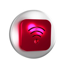 Poster - Red Wi-Fi wireless internet network symbol icon isolated on transparent background. Silver circle button.